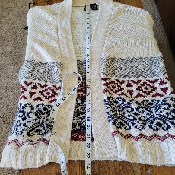 ULTRAFLIRT Open Cardigan Sweater Size M Cream Pockets Southwesten Boho - Picture 5 of 10